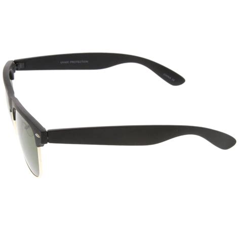 classic rubber finish half frame square lens horn rimmed sunglasses 55