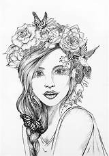 Flower Crown Drawing Coloring Pages Drawings Girl Vk Crowns Rose Coloriage Behance Fairy Ak0 Cache Line Book Girls Choose Board sketch template