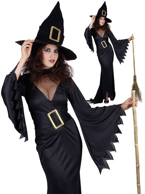 ladies black witch costume adults sexy witches halloween fancy dress