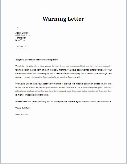 warning letter  tenant  document template