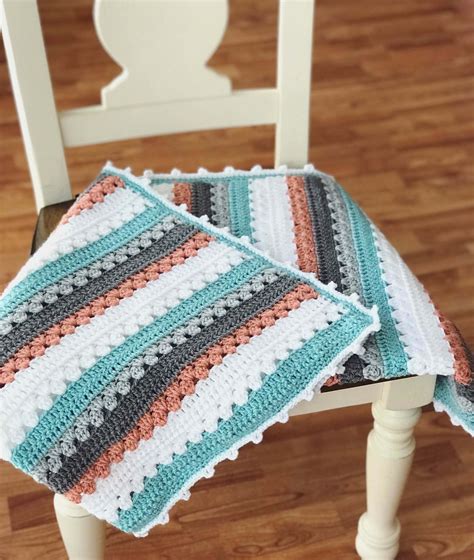 quick  simple striped baby blanket cream   crop crochet