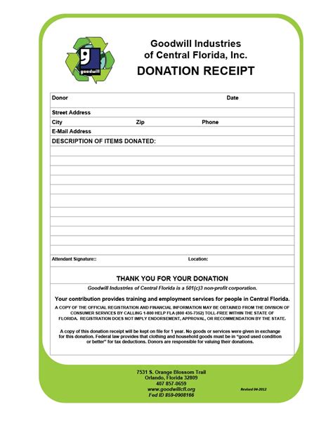 donation receipt templates letters goodwill  profit