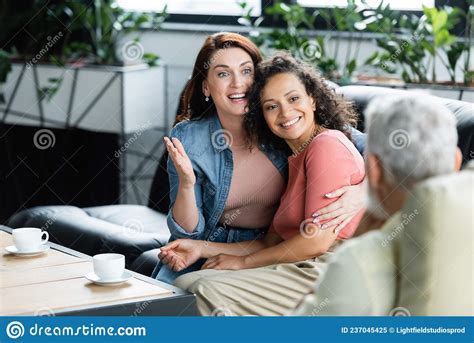 Happy Lesbian Woman Embracing African American Stock Image Image Of
