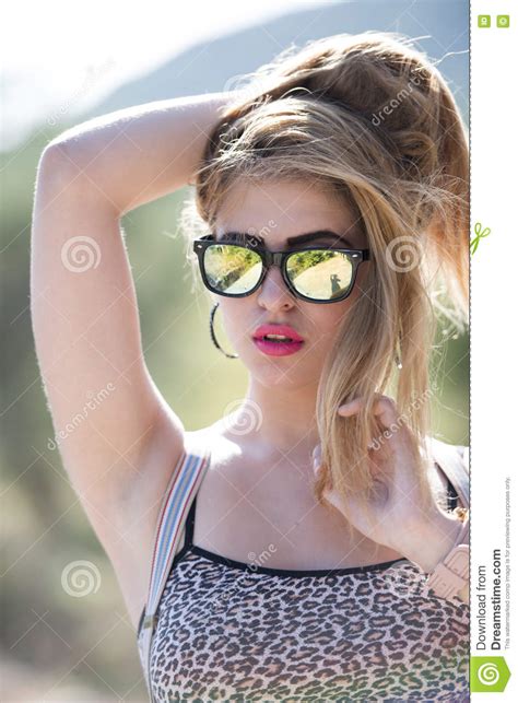 fashionable super cute blond lady stock image image of