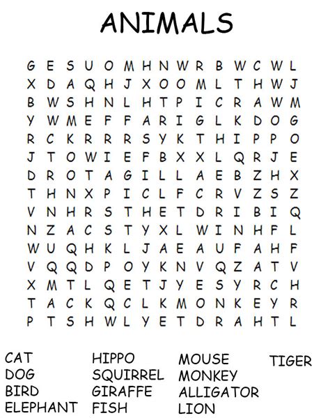 zoo animal word search printable  allfreekidscraftscom