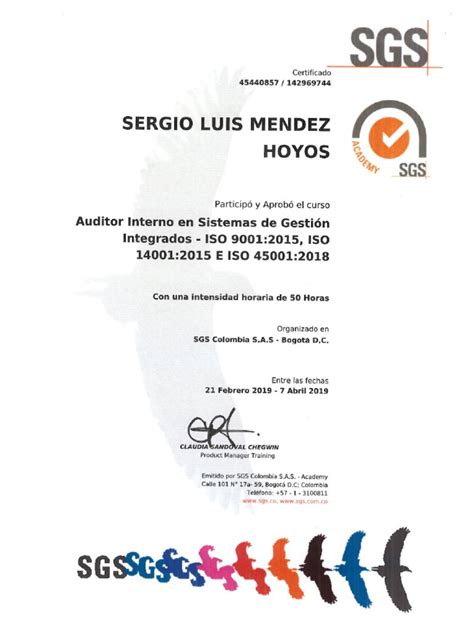 Certificado De Auditor Interno En Sistemas De Gestión Integrada Hseq