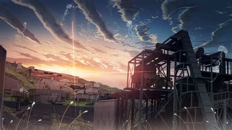 anime landscape sunset clouds