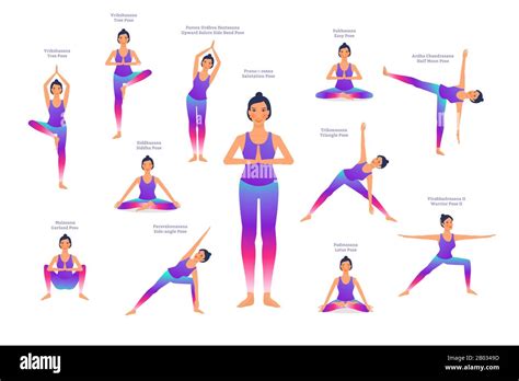 satz von frauen  verschiedenen yoga posen namen von asanas text