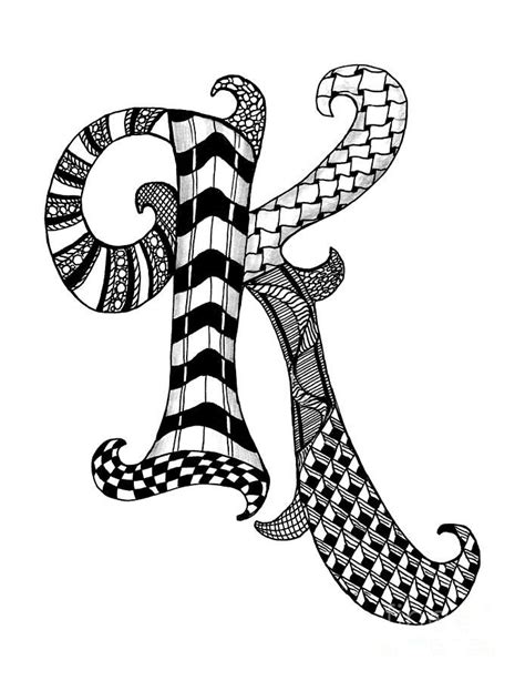 zentangle letter  monogram  black  white   wright doodle