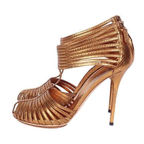 gucci bronze metallic gladiator caged heeled sandal s 39 6 luxity