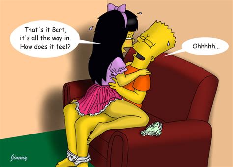 rule 34 bart simpson black hair clothed sex couple cowgirl position