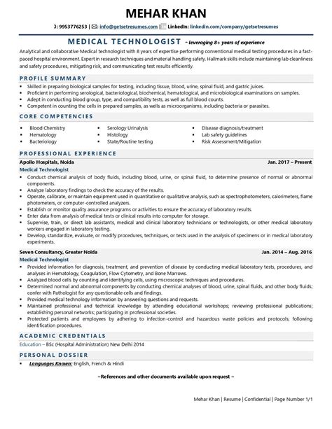 medical technologist resume examples template  job winning tips