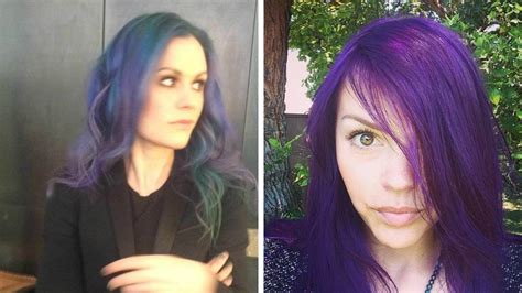 anna paquin and aimee teegarden take on purple hair sheknows