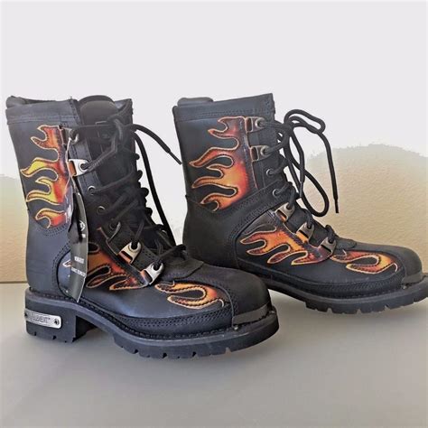 womens  element motorcycle flame boots size  biker fire starter leather nwt xelement boot