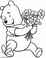 Pooh Coloring Pages Winnie Flowers Spring Summer Disneyclips Bouquet Holding Funstuff sketch template