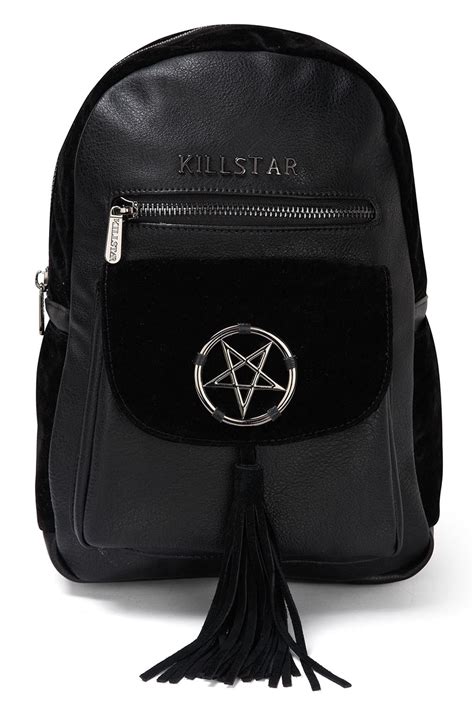 morgan mini backpack velvet vegan leather backpack  pentagram detail adjustable straps
