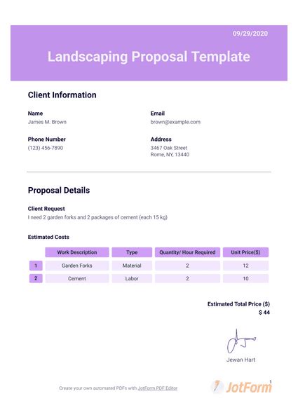 landscaping proposal template  templates jotform