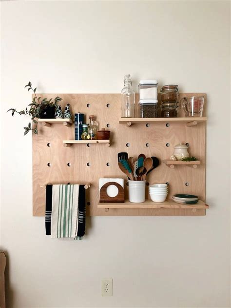 modern wood pegboard shelf large rectangle    minimalist