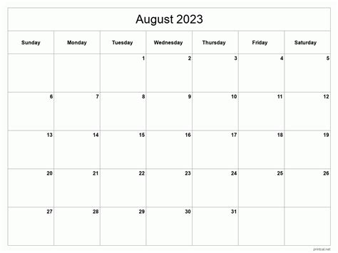 august  calendar  printable printable blank world