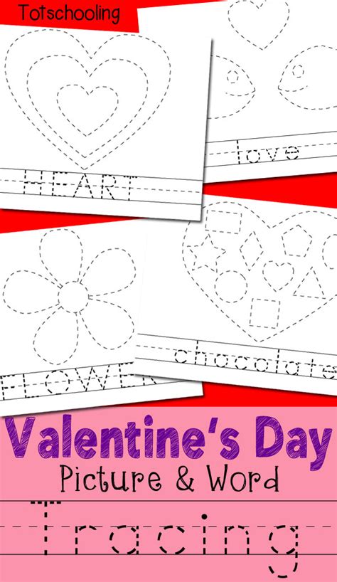 valentines day picture word tracing printables totschooling