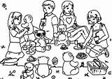 Picnic Coloring Family Pages Group Teddy Bear Their Celebration Kid Christmas Netart Getdrawings Tag sketch template