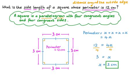 question video calculating  side length   square   perimeter nagwa