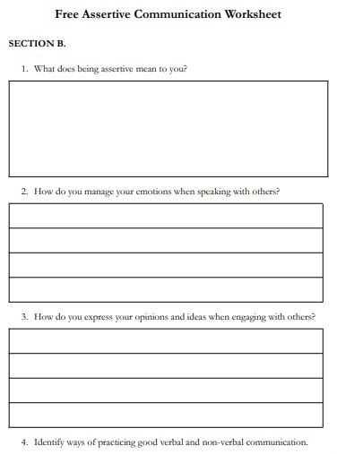 assertive communication worksheets examples