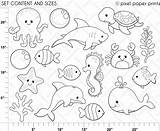 Sea Animals Coloring Pages Ocean Animal Water Clipart Creature Drawing Easy Kids Cute Under Stamps Digital Color Marine Clip Creatures sketch template