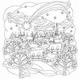 Coloring Christmas Pages Winter Beautiful Adults Flies Xmas Village Events Simple Star Over Adult sketch template