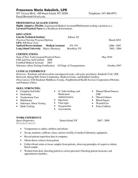 lpn resume  sample resumes  grad nursing resume