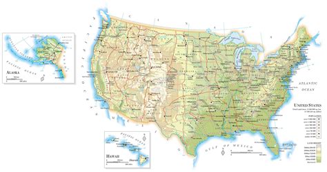 large detailed road  relief map   united states  united