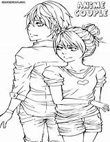 Coloring Couple Anime Pages Couples Hugging Colorings Print sketch template