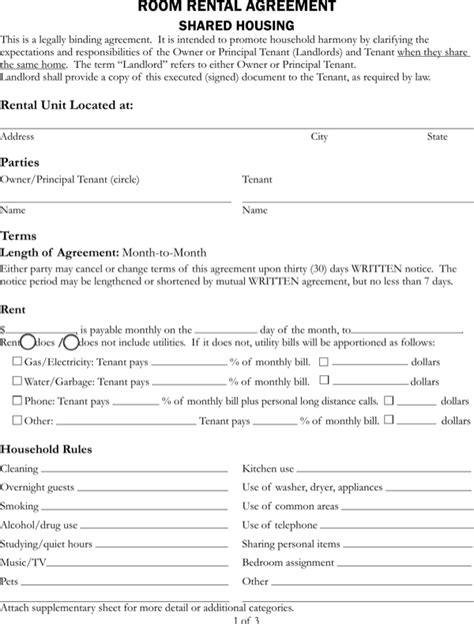 room rental lease agreement   formtemplate