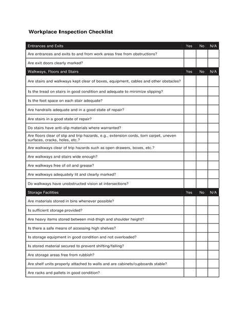 workplace inspection checklist template tutoreorg master  documents