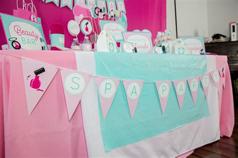 spa party banner  teal  pink printable studio