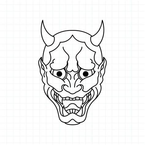 hand drawn japanese oni demon mask coloring page vector illustration
