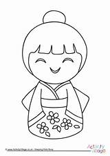 Coloring Doll Pages Japanese Dolls Kokeshi Girl American Colouring Chucky Printable Drawing Japan Flag Getcolorings Activityvillage Fan Daruma Simple Embroidery sketch template