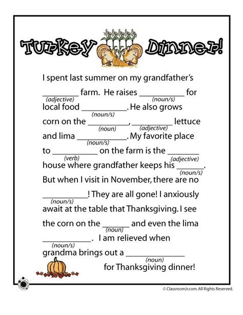printable thanksgiving mad libs great  november school fun
