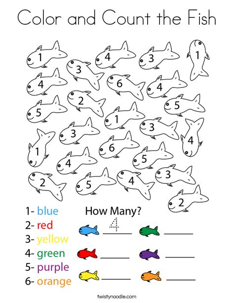color  count  fish coloring page twisty noodle rainbow fish
