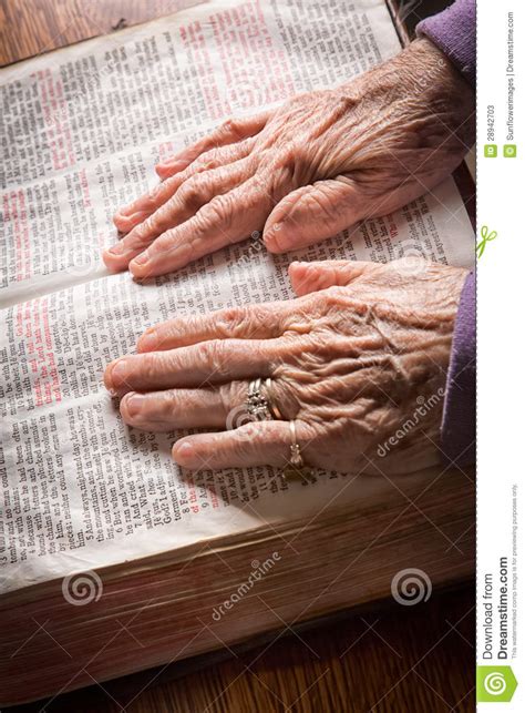 Elder Woman S Hands On Bible Stock Image Image Of