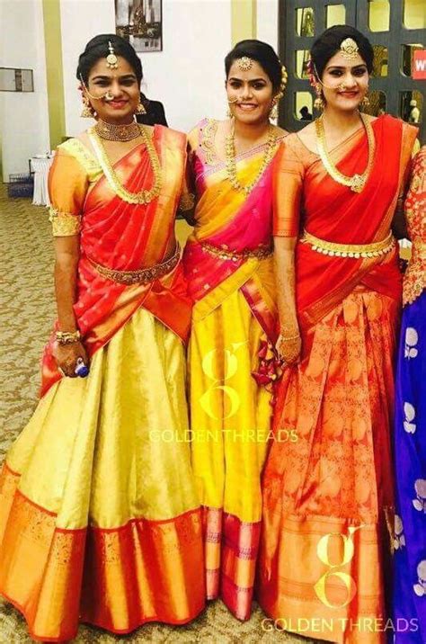 kanchipuram half sarees on telugu girls designs from golden threads lehangas half sarees
