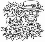 Coloring Pages Skull Adult Sugar Muertos Los Dia Skeleton Printable Adults Bride Embroidery Dead Para Couple Groom Colorear Drawing Books sketch template