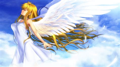 hd wallpaper air angel blonde clouds dress hair kamio long