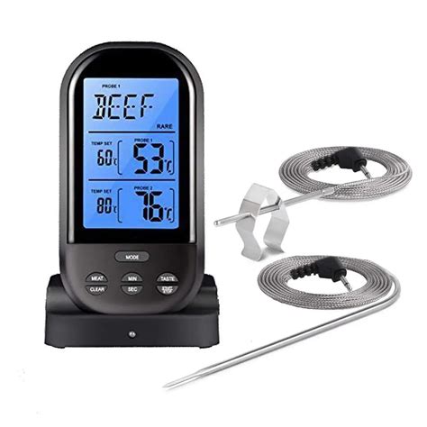 asypets digital meat thermometer  waterproof dual probe wireless remote thermometer  bbq
