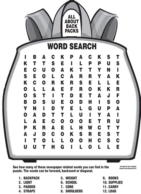 backpack word search nie rocks