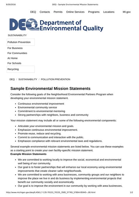 environmental mission statement templates  allbusinesstemplatescom