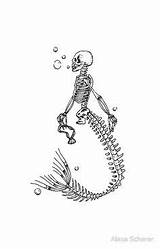 Skeleton Mermaid Tattoo Drawing Skull Tattoos Drawings Redbubble Drew Dancing Tail Sketches Sold sketch template
