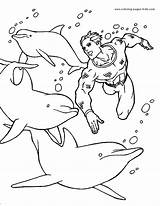 Aquaman Coloring Pages Cartoon Printable Color Character Dolphins Kids Sheets Sheet Found sketch template