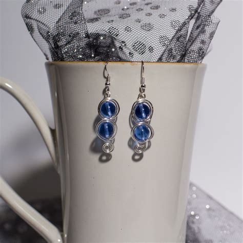 blue czech glass beaded spiral wire work earrings bridal earrings