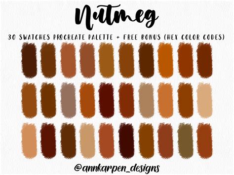 nutmeg procreate palette  hex color codes instant digital